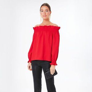 Tuckernuck Red Marguerite Off the Shoulder Long Sleeve Blouse Womens Size XSmall